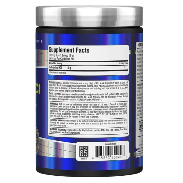 AllMax Arginine HCL 400g Facts