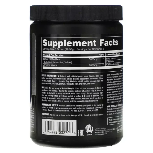 Animal Fury Pre-Workout Facts