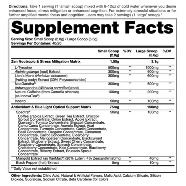 Dragon Pharma Neuro Morph 40 Servings Mango Tea Facts
