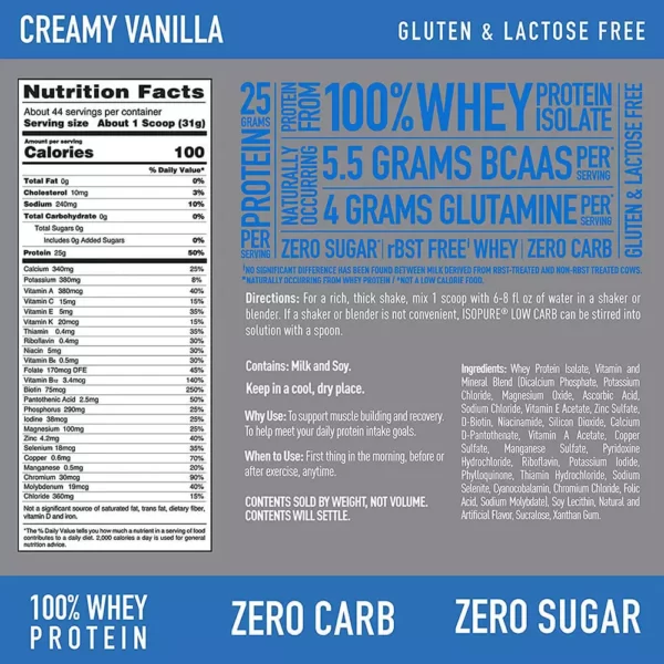 Isopure Protein Powder Creamy Vanilla 3lbs Facts