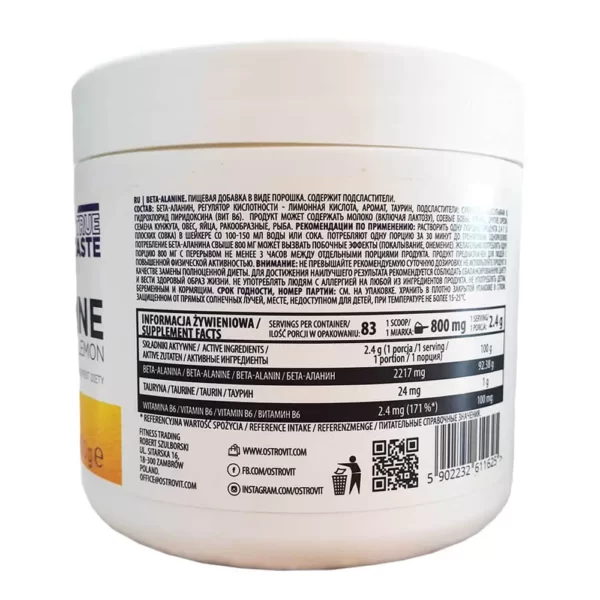 Ostrovit Beta-Alanine Lemon 83 Servings 200g Facts