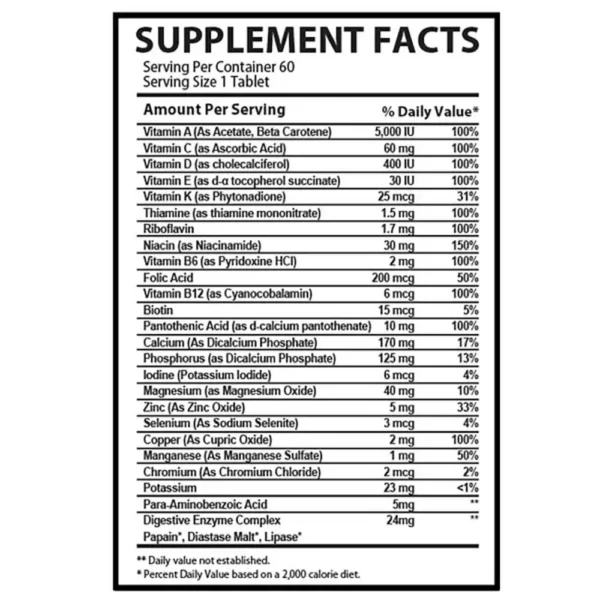 Muscle Rulz MultiVitamin Daily 100 Tablets Facts