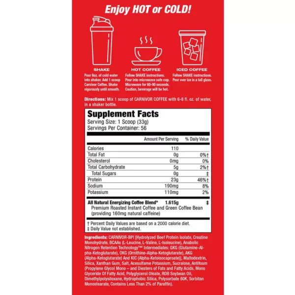 MuscleMeds Carnivor Coffee 28 Servings 924g Facts