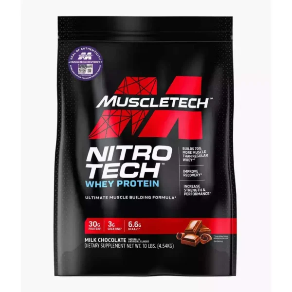 muscletech nitro tech whey protien 10lbs milk chocolate