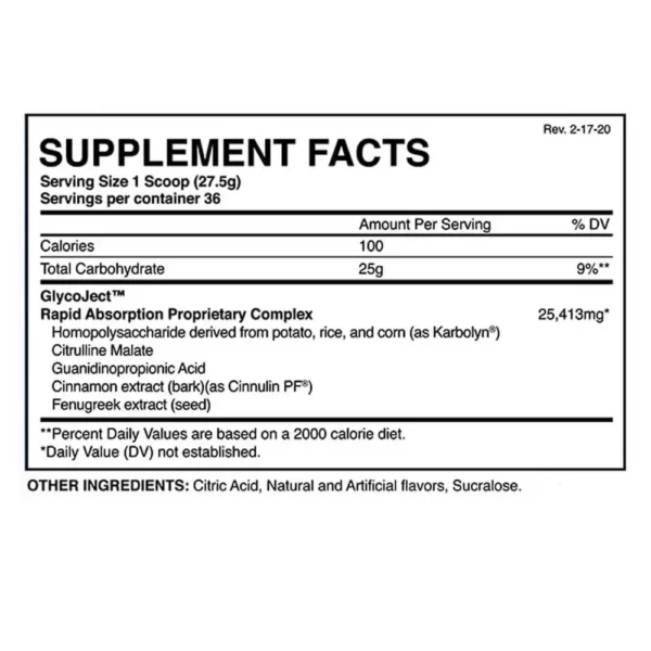 Evogen Glycoject Supercarb Matrix Cherry 1000g Facts