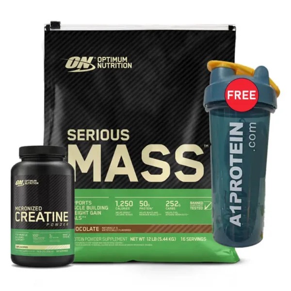 Optimum Nutrition Serious Mass 12lbs + Creatine with Free Shaker