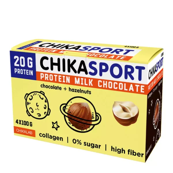 Chikalab Chikasport Protein Milk Chocolate, Chocolate+hazelnuts 4x100g Pack