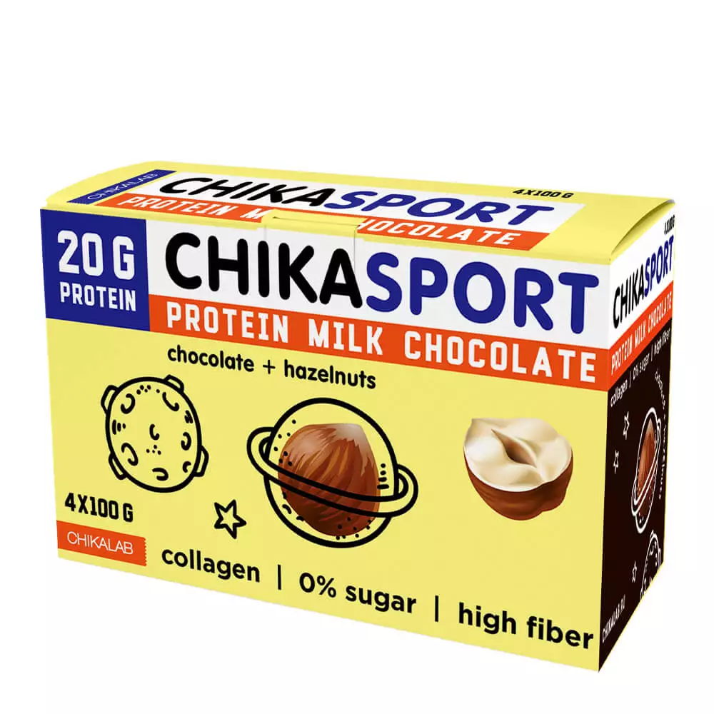 Chikalab Chikasport Protein Milk Chocolate, Chocolate+hazelnuts 4x100g Pack