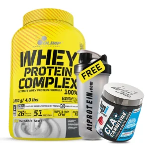 Olimp Whey Protein Complex 1800g with free BPI CLA+Carnitine, Shaker, Iwon Puffs