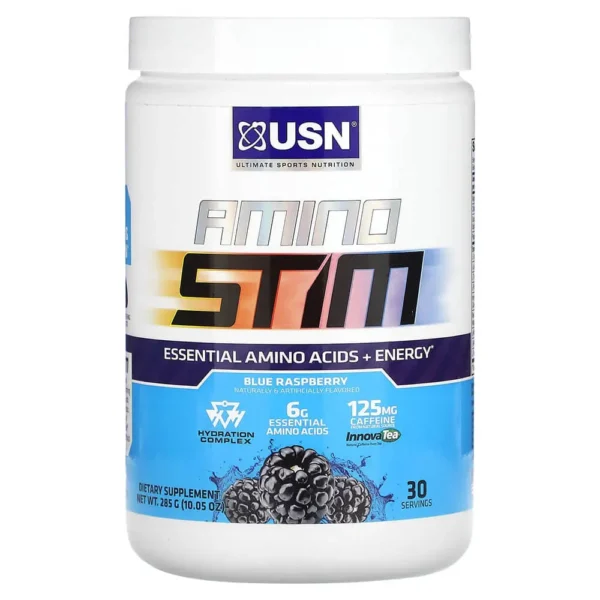 USN Amino Stim Essential Amino Energy, Blue Raspberry Flavor, 285g, 30 Serving