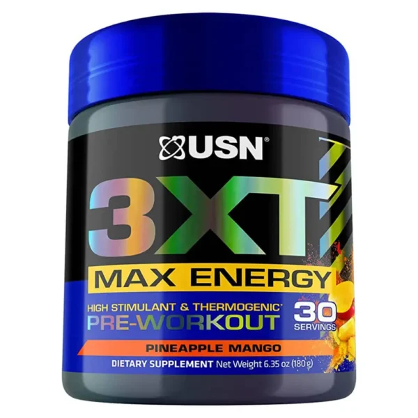 USN 3XT High Stimulant Pre-Workout, Pineapple Mango Flavor, 180g, 30 Serving